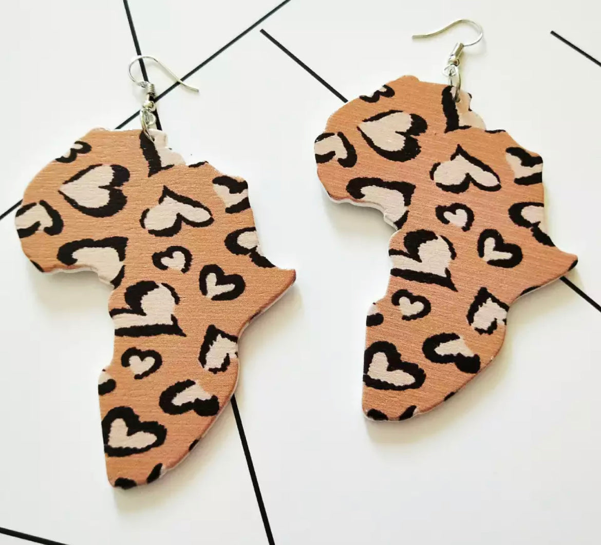 AFRICAN Inspired Earrings - Heart Prints on African Continent Map