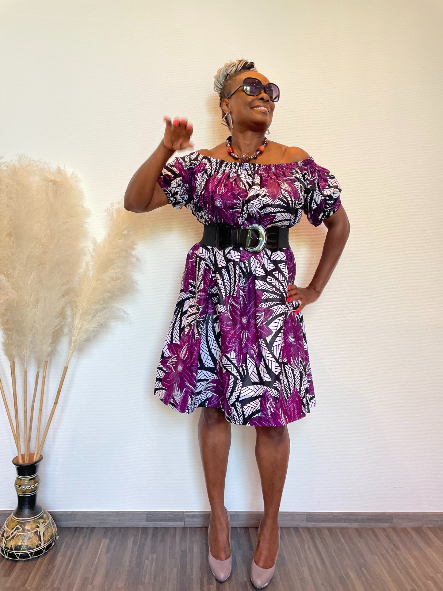 ASHAY OFF-SHOULDER AFRICAN PRINT SUMMER SHIFT DRESS