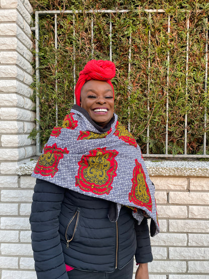 NONYE AFRICAN print winter scarf for Adults Unisex - Yellow / Red Ankara