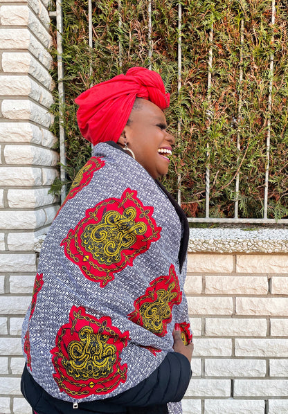 NONYE AFRICAN print winter scarf for Adults Unisex - Yellow / Red Ankara