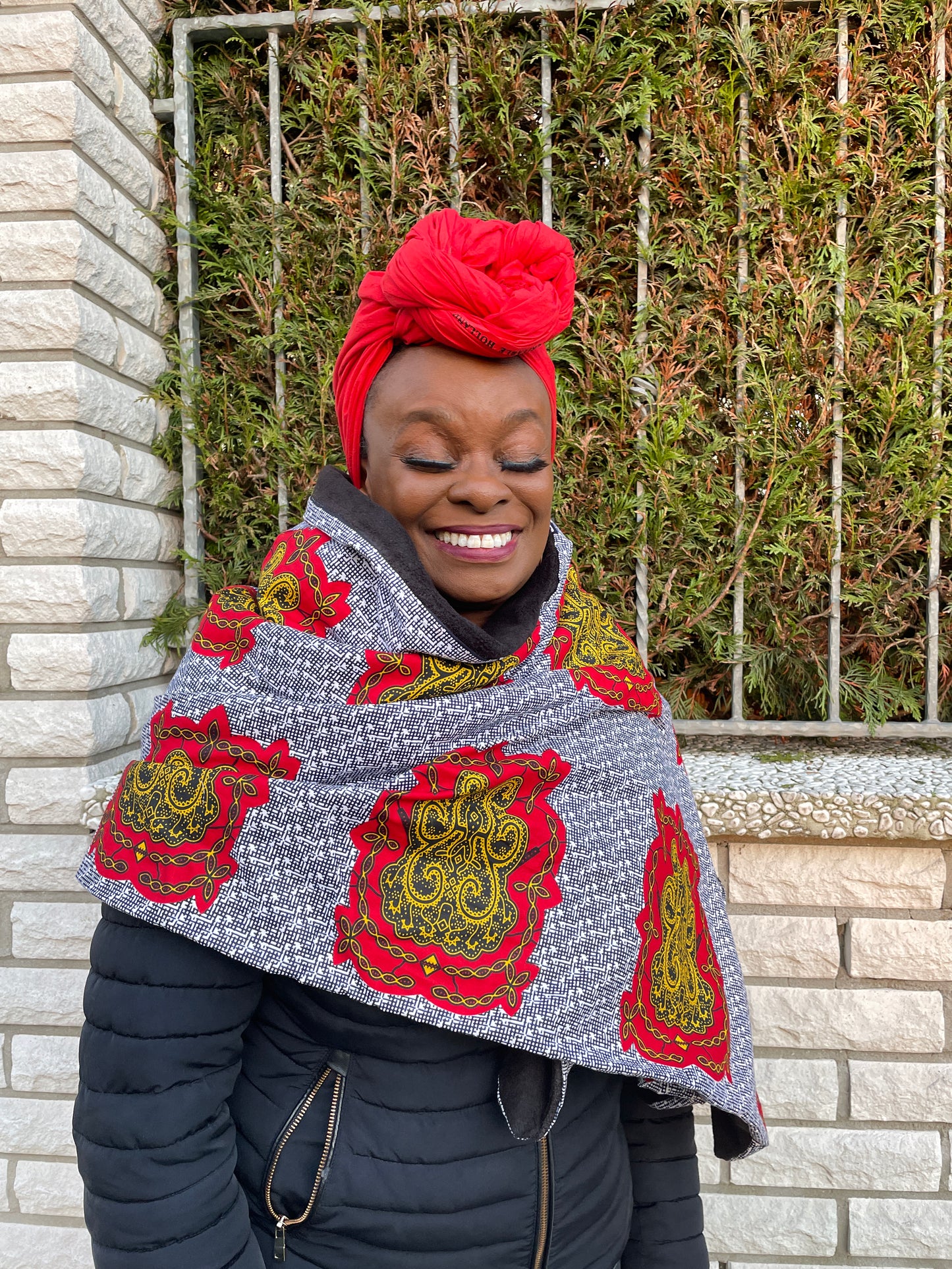 NONYE AFRICAN print winter scarf for Adults Unisex - Yellow / Red Ankara