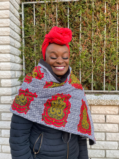 NONYE AFRICAN print winter scarf for Adults Unisex - Yellow / Red Ankara
